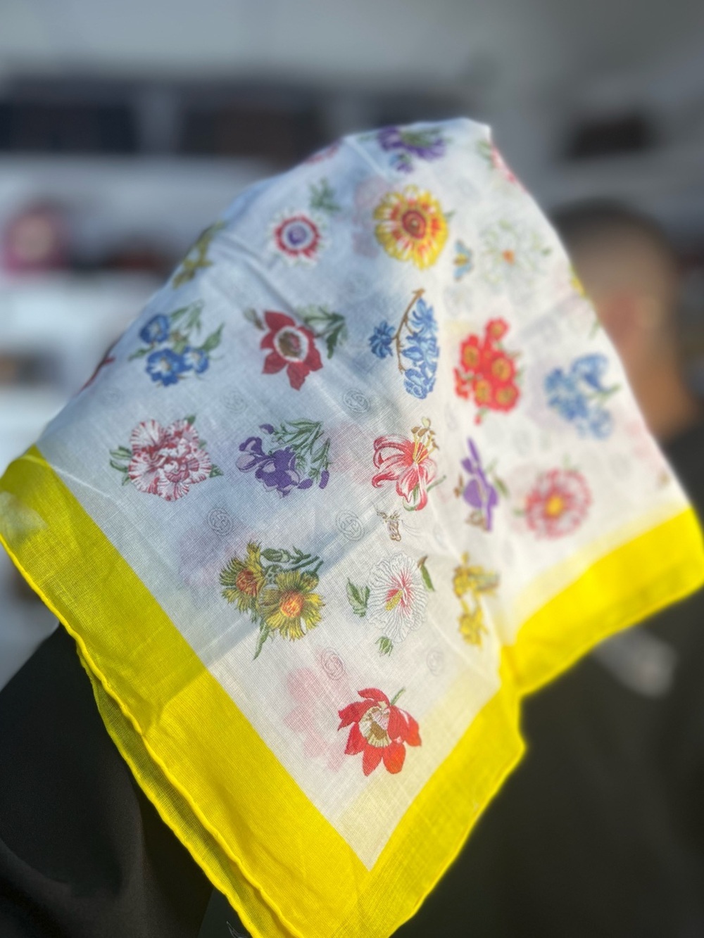 Gucci Rare Floral Cotton Blend Vintage Scarf
